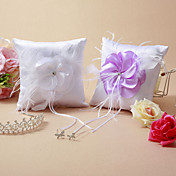 Elegant Wedding Ring Pillow med blomster og Feahter (Flere farver)