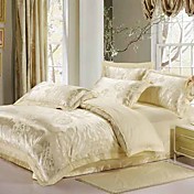 4 PCS Beige Rose algodón jacquard Full / Queen Duvet Cover Set