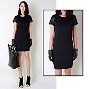 Dames PU Splicing effen kleur Bodycon Dress