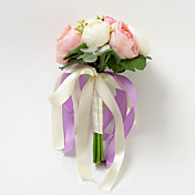 Forme Satin Jolie Ronde Rose Avec Le Bouquet de mariée ruban