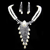 Pérola de imitação lindo com strass jóia da Mulher conjunto incluindo colar, brincos