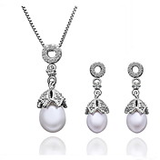 Pretty Cuprum Med Cubic Zirconia / Pearl kvinner smykker satt inkludert kjede, øredobber