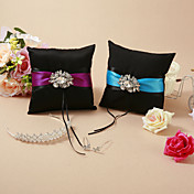 Almohada del anillo de boda Negro Con Banda Y Rhinestone (más colores)