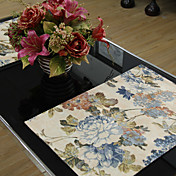Set Of 4 Country Multi-color Floral Polyester Cotton Blend Print Placemats