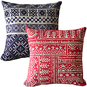 Set of 2 Classic Geometric Cotton/Linen Decorative Pillow Cover