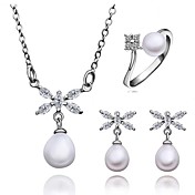 Mote Cuprum Med Cubic Zirconia / Pearl kvinner smykker Set inkludert kjede, øredobber, ring