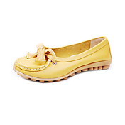 Loafers de couro liso e salto Slip-ons com sapatos de lua de mel bowknot (mais cores)