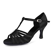 Customized Women's Satin T-Strap Latin / Ballroom Dance Shoes With Rhinestone