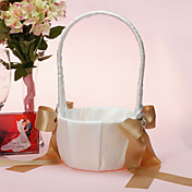Cesta de la flor de raso blanco con cinta (Más colores)