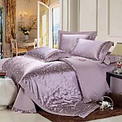 4PCS Purple Mosaic Jacquard Cotton Duvet Cover Set