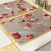 Set Of 4 Country Floral Polyester Multi-color Placemats