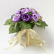 Jolie main-attaché Purple Satin Rose Bouquet de mariée
