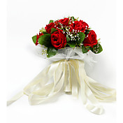 Red Satin / Cotton Rose Round Wedding Brude Bouquet