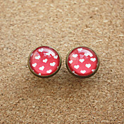 Kvinners Vintage Hearts Dots Little Pink Round Copper Studs