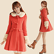 Women's Wool Blends Coat with Fur Embellishment