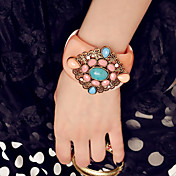 Women's Vintage Big Rhombus Gemstones Carved Wide Bracelet