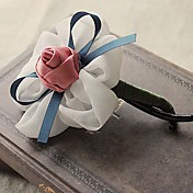 Women's Elegant Pink Rose White Chiffon Flora Silk Hair Clip