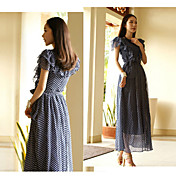 Kvinders Chiffon Polka Dot pjusket Maxi Dress