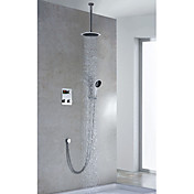 Zeitgenössische Chrome Finish Thermostat LCD Dusche Wasserhahn mit 8-Zoll-Duschkopf + Handbrause Runde