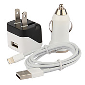 3 in 1 UL-Stecker Wechselstrom-Wand-Ladegerät mit Kfz-Ladegerät und 100cm Blitz-Kabel für iPhone 5, iPod (AC110-240V, 1A)