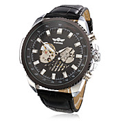 Herren-Handgelenk-Art PU Mechanische Analog Hohle Watch (Schwarz)