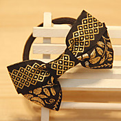 Women's Vintage Spun Golden Rose Pattern Black Ribbon Hair Tie