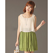 Dames contrast Kleur Geplooide mouwloos chiffon jurk