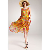 Women's Chiffon Belted Print Maxi Dress