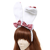 Handmade White Lace Cotton Bunny Ears Red Check Pattern Bow Sweet Lolita Headband