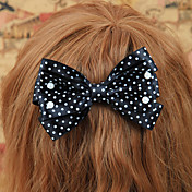 Handmade Black and White Polka Dots Satin Bow Classic Lolita Headpiece
