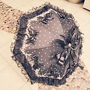 Polka Dots nero Gothic Lolita Ombrello con pizzo e fiocco