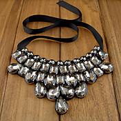Kvinners Big Silver Black Diamond Beaded svart bånd halskjede