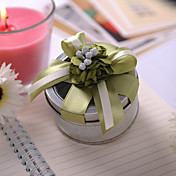 Round Favor Tin With Green Flowers And Bow (Set of 6)