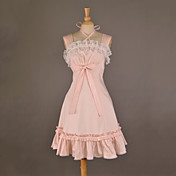 Sin mangas hasta la rodilla vestido de algodón dulce rosado de Lolita