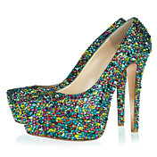 Skinn Og Multi-color Rhinestones Stiletto hæl lukket Toe Pumper fest / kveld sko