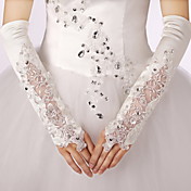 Nizza raso / pizzo senza dita lunghezza del gomito da sposa / sera Guanti con strass