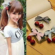 Vrouwen Zoete Paar Van Kers Stripe Bow Hair Clip
