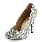 Fashion Leather Stiletto Heel Round Toe With Colorful Rhinestone Pumps Party / Evening Shoes