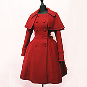 Langærmet dobbelt breasted Red Uldne Sød Lolita Coat med Shawl