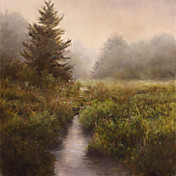 Gedruckt Kunst Landschaft auf der Sommerwiese von Kathie Thompson