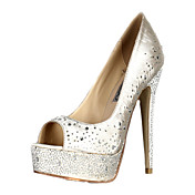 Schitterende satijnen naaldhak peep toe pumps met strass party / avond schoenen