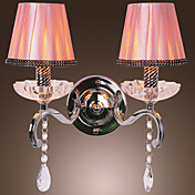80W Modern Wall Light with Chandelier Feature Arm and 2 Pleated Fabric Shades