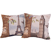 Set of 2 Euro Style Cotton/Linen Decorative Pillow Cover