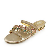 Specific Leather Flat Heel Sandals With Rhinestone Party/Evening Shoes
