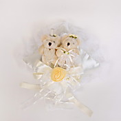 Wedding Ring Pillow In Ivory Satin With Lovely Bear And Laces