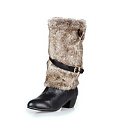 Stylish Leatherette Low Heel Mid-Calf Boots With Buckle And Fur Casual Shoes(More Colors)
