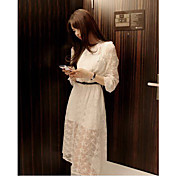 Vrouwen Lace Haak Sheer Jurk Met Vest & Belt
