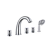 Contemporary Three Handles Widespread Chrome Finish With Brass Handled Shower Head Tub Faucet