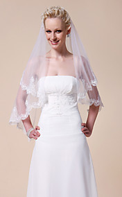 Beautiful Two-tier Fingertip Length Wedding Veil With Lace Applique Edge