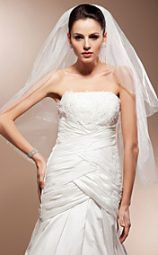 Two-tier Elbow Wedding Veils With Cut Edge